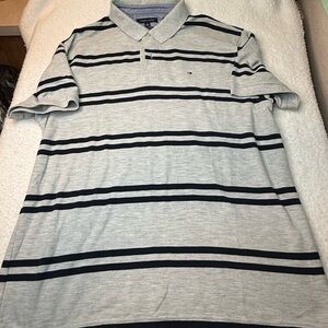 Tommy Hilfiger Polo Shirt Men's Adult XXL Gray Blue Stripes Preppy Logo Casual